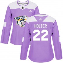 Women's Adidas Nashville Predators Korbinian Holzer Purple ized Fights Cancer Practice Jersey - Authentic