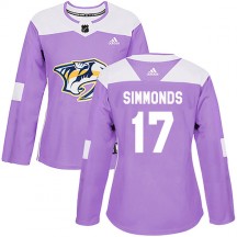 Women's Adidas Nashville Predators Wayne Simmonds Purple Fights Cancer Practice Jersey - Authentic