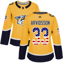 Women's Adidas Nashville Predators Viktor Arvidsson Gold USA Flag Fashion Jersey - Authentic