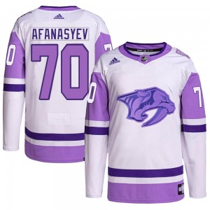 Men's Adidas Nashville Predators Egor Afanasyev White/Purple Hockey Fights Cancer Primegreen Jersey - Authentic