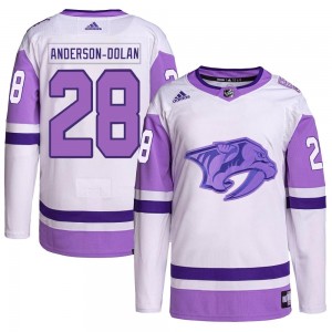 Men's Adidas Nashville Predators Jaret Anderson-Dolan White/Purple Hockey Fights Cancer Primegreen Jersey - Authentic