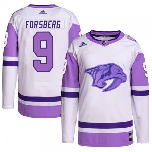Men's Adidas Nashville Predators Filip Forsberg White/Purple Hockey Fights Cancer Primegreen Jersey - Authentic