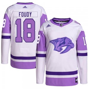 Men's Adidas Nashville Predators Liam Foudy White/Purple Hockey Fights Cancer Primegreen Jersey - Authentic