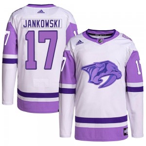 Men's Adidas Nashville Predators Mark Jankowski White/Purple Hockey Fights Cancer Primegreen Jersey - Authentic
