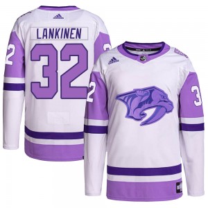 Men's Adidas Nashville Predators Kevin Lankinen White/Purple Hockey Fights Cancer Primegreen Jersey - Authentic