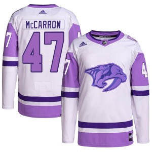 Men's Adidas Nashville Predators Michael McCarron White/Purple Hockey Fights Cancer Primegreen Jersey - Authentic