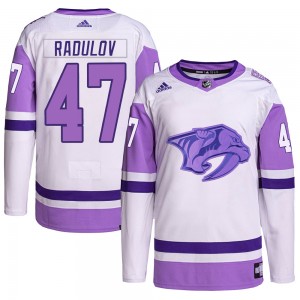 Men's Adidas Nashville Predators Alexander Radulov White/Purple Hockey Fights Cancer Primegreen Jersey - Authentic