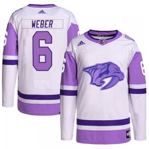 Men's Adidas Nashville Predators Shea Weber White/Purple Hockey Fights Cancer Primegreen Jersey - Authentic