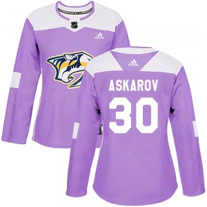 Women's Adidas Nashville Predators Yaroslav Askarov Purple Fights Cancer Practice Jersey - Authentic