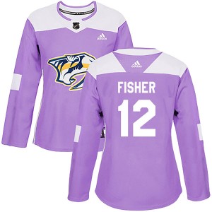 Women's Adidas Nashville Predators Mike Fisher Purple Fights Cancer Practice Jersey - Authentic