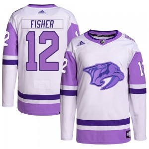 Youth Adidas Nashville Predators Mike Fisher White/Purple Hockey Fights Cancer Primegreen Jersey - Authentic