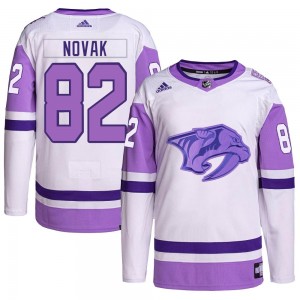 Youth Adidas Nashville Predators Tommy Novak White/Purple Hockey Fights Cancer Primegreen Jersey - Authentic