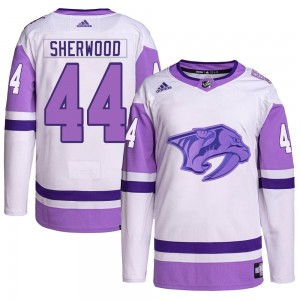 Youth Adidas Nashville Predators Kiefer Sherwood White/Purple Hockey Fights Cancer Primegreen Jersey - Authentic