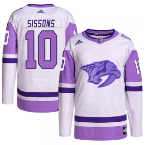 Youth Adidas Nashville Predators Colton Sissons White/Purple Hockey Fights Cancer Primegreen Jersey - Authentic
