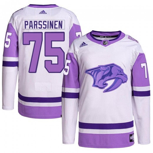 Men's Adidas Nashville Predators Juuso Parssinen White/Purple Hockey Fights Cancer Primegreen Jersey - Authentic
