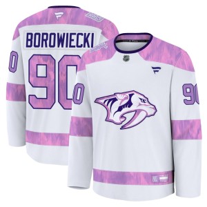 Men's Fanatics Nashville Predators Mark Borowiecki White 2024 Hockey Fights Cancer Practice Jersey - Premium