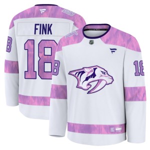 Men's Fanatics Nashville Predators Aiden Fink White 2024 Hockey Fights Cancer Practice Jersey - Premium