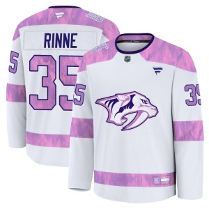 Men's Fanatics Nashville Predators Pekka Rinne White 2024 Hockey Fights Cancer Practice Jersey - Premium