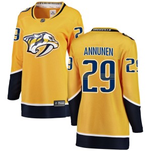 Women's Fanatics Branded Nashville Predators Justus Annunen Yellow Home Jersey - Breakaway