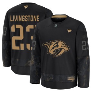 Youth Fanatics Nashville Predators Jake Livingstone Black 2024 Military Appreciation Practice Jersey - Premium