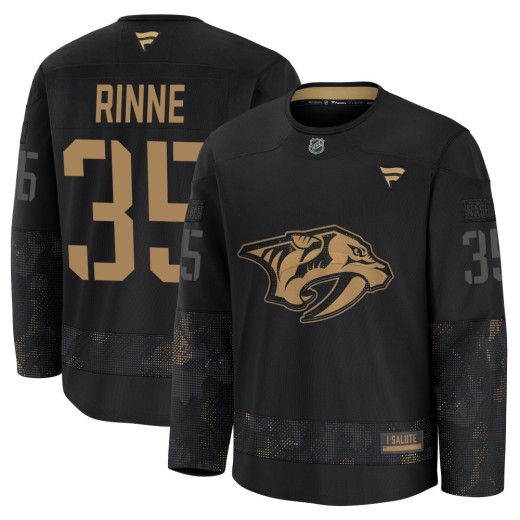 Youth Fanatics Nashville Predators Pekka Rinne Black 2024 Military Appreciation Practice Jersey - Premium