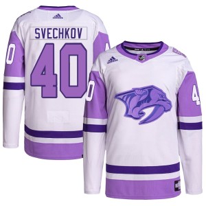 Men's Adidas Nashville Predators Fedor Svechkov White/Purple Hockey Fights Cancer Primegreen Jersey - Authentic