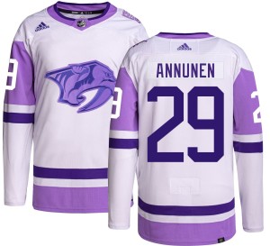 Men's Adidas Nashville Predators Justus Annunen Hockey Fights Cancer Jersey - Authentic