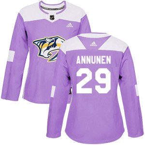Women's Adidas Nashville Predators Justus Annunen Purple Fights Cancer Practice Jersey - Authentic