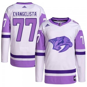 Youth Adidas Nashville Predators Luke Evangelista White/Purple Hockey Fights Cancer Primegreen Jersey - Authentic