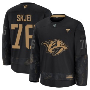 Men's Fanatics Nashville Predators Brady Skjei Black 2024 Military Appreciation Practice Jersey - Premium