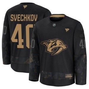 Men's Fanatics Nashville Predators Fedor Svechkov Black 2024 Military Appreciation Practice Jersey - Premium