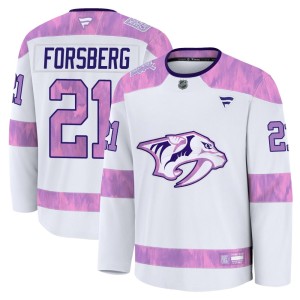 Youth Fanatics Nashville Predators Peter Forsberg White 2024 Hockey Fights Cancer Practice Jersey - Premium