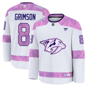 Youth Fanatics Nashville Predators Stu Grimson White 2024 Hockey Fights Cancer Practice Jersey - Premium