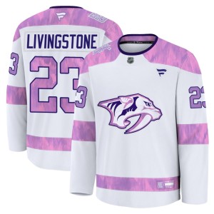 Youth Fanatics Nashville Predators Jake Livingstone White 2024 Hockey Fights Cancer Practice Jersey - Premium