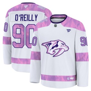Youth Fanatics Nashville Predators Ryan O'Reilly White 2024 Hockey Fights Cancer Practice Jersey - Premium