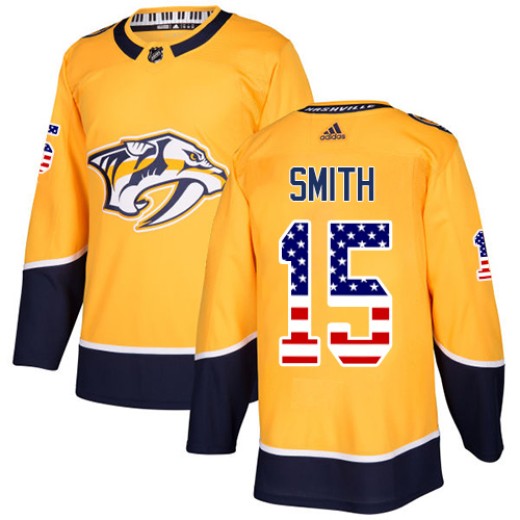 Men's Adidas Nashville Predators Craig Smith Gold USA Flag Fashion